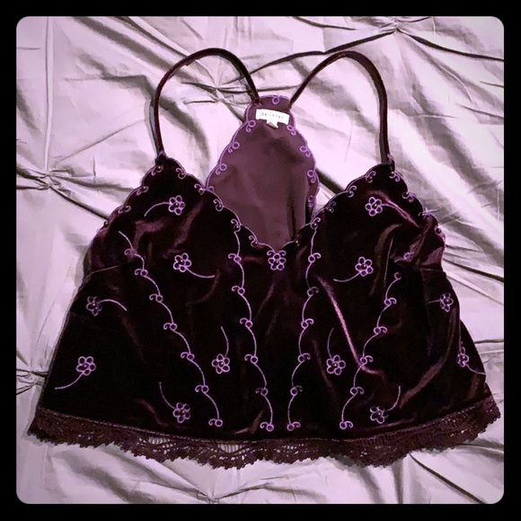 Purple Velvet Embroidered Crop Top - Picture 1 of 3